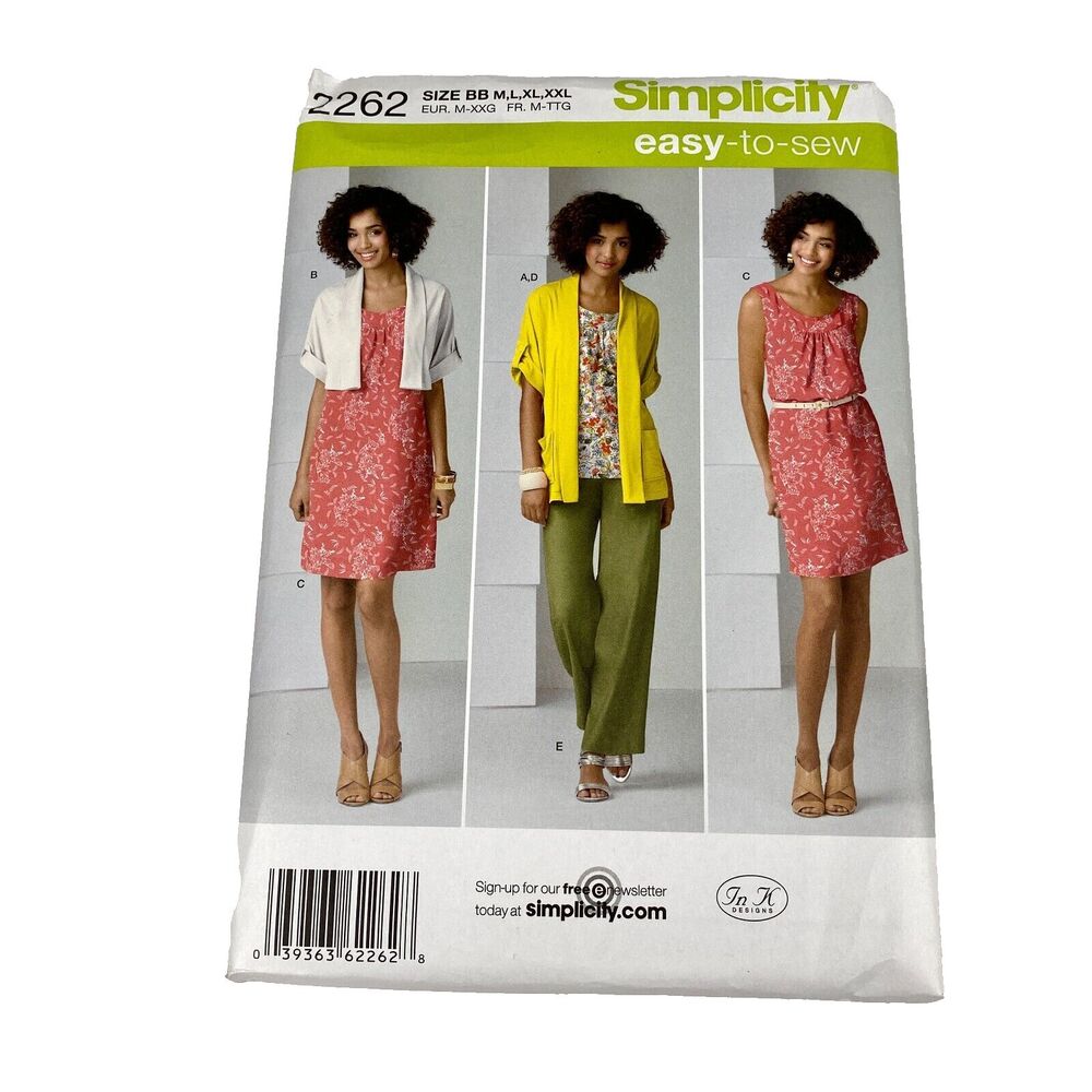 Simplicity 2262 Sewing Patterns Misses Pullover Dress Jacket Pants M-XXL UNCUT